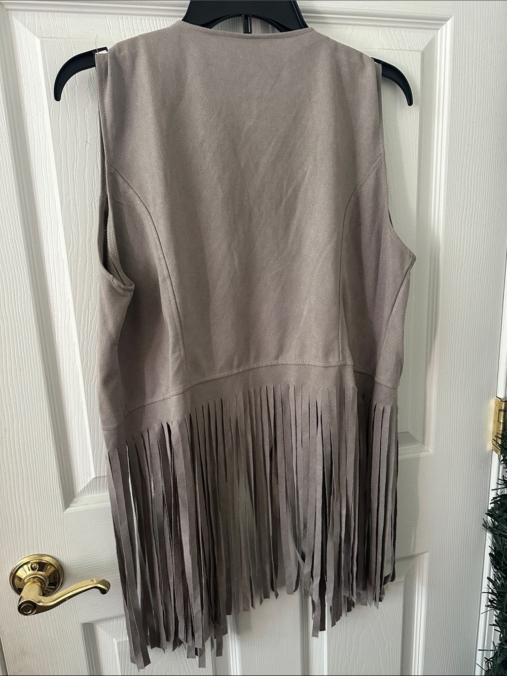 Fringe Suede Vest Skirt Overlay in Taupe - Picture 3 of 3